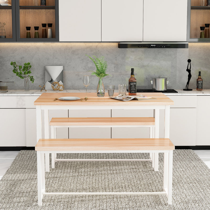 Blomkest 4 - Person Four Leg Dining Set, Beige/White, White, Beige