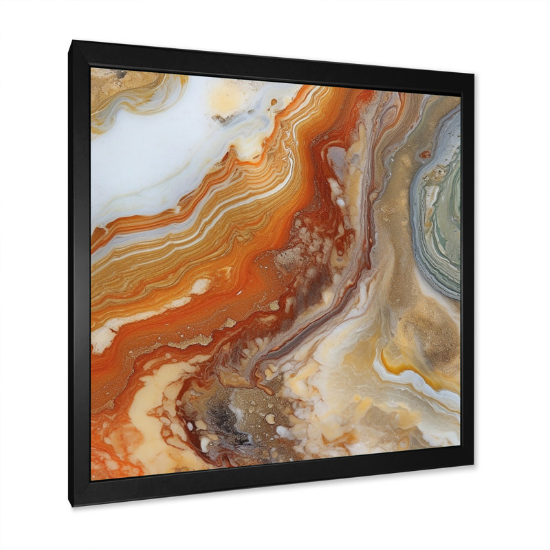 Symphonie orange orange et beige - décoration murale abstraite, H 36 po x l 36 po x P 1,5 po, Cadre simple noir