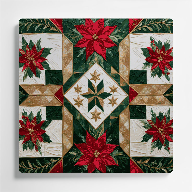 Christmas Christmas Quilts Brown Metal Wall Art, 192" H x 192" W x 0.05" D