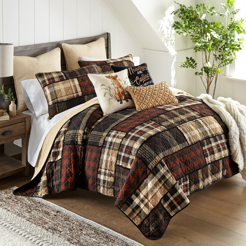 Ensemble de courtepointe en coton 3 pièces LJ, Courtepointe pour lit grand + deux taies décorati