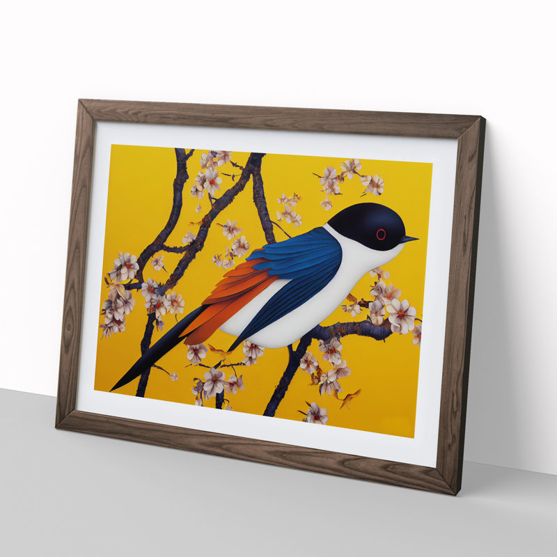 Wonderful Swallow Bird 1 Piece Single Picture Frame Painting, 34cm H x 46cm W x 2cm D, Walnut