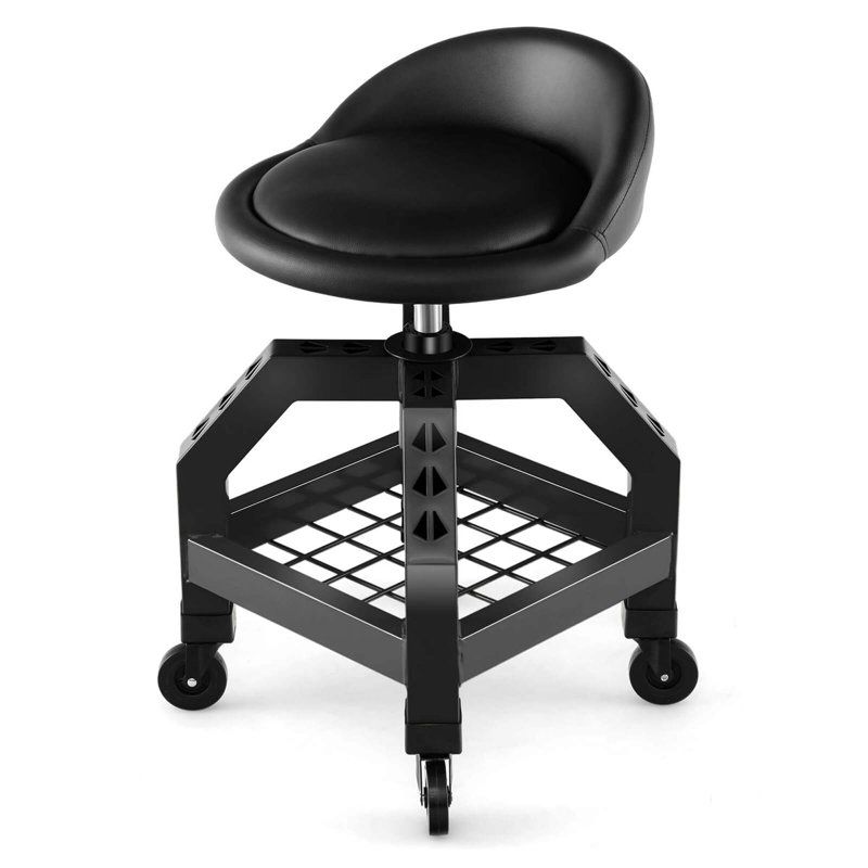 Tabouret de mécanicien avec boîte à outils 4 roues universelles Inbox, Noir