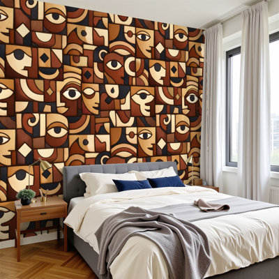 Peel and Stick Wallpaper Abstract Geometric Red Black Beige Wall Murals 100"H x 144"W Removable PVC Wall Paper Self-Adhesive Wall Decor for Bedroom Living Room Home Office