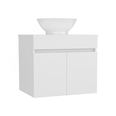 Vessel Sink Vanity Manchester, Two Drawers And Open Shelf, White