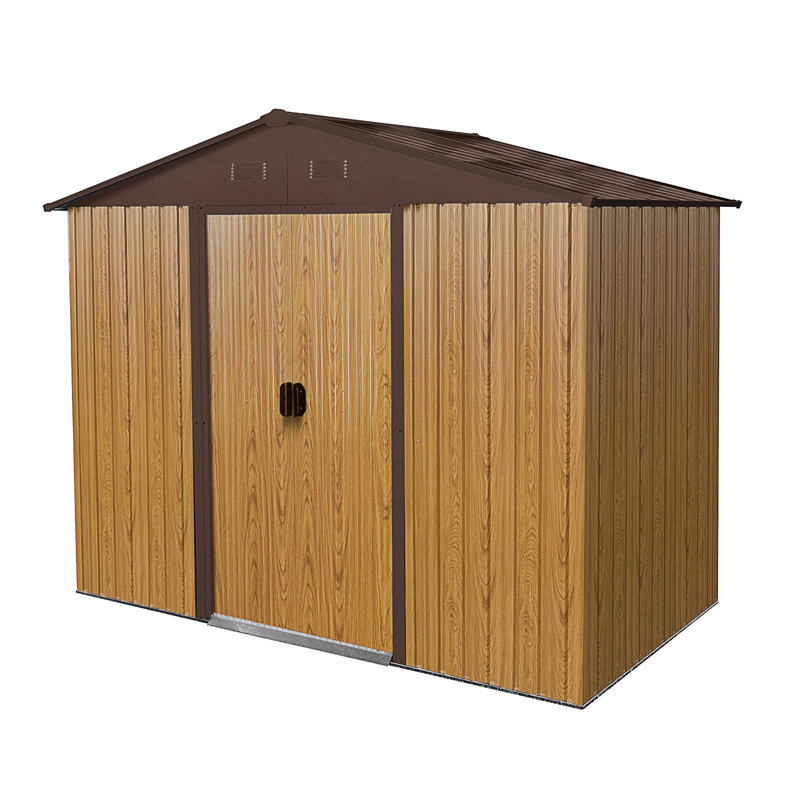 8Ft X 4Ft Outdoor Metal Storage Shed With Sliding Door And Foundation For Backyard