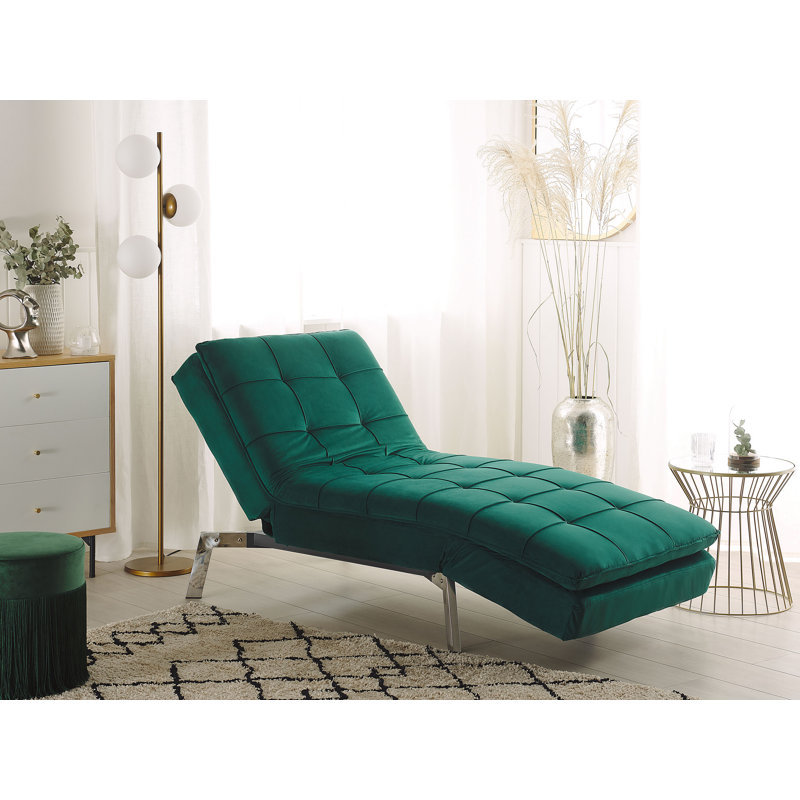 Eirenne Velvet Chaise Lounge, Green 
