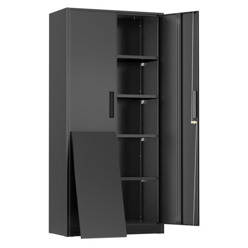 Steel Single Storage Cabinet with Lock ( 72'' H x 32'' W x 16'' D), Black
