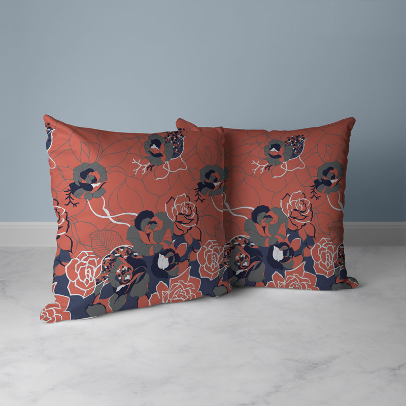 Regal Rose Retreat Floral Outdoor Reversible Throw Pillow, 18"H x 18"W, Grey/Red/Multi