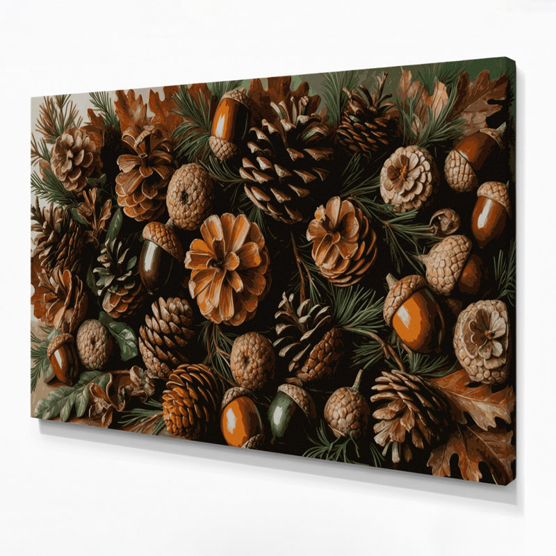 Art mural sur toile brun, "Thanksgiving Acorns and pinecones", H 11 po x l 14 po