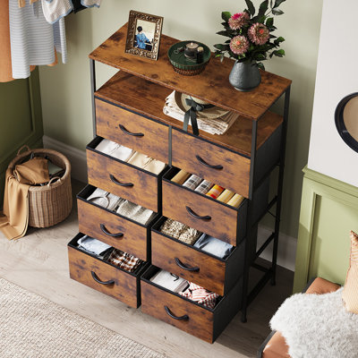 Tall Fabric Dresser With 8 Drawers And Open Shelves For Bedroom, Storage Tower With Fabric Bins, Chest Of Drawers For Closet, Hallway by Ebern Designs