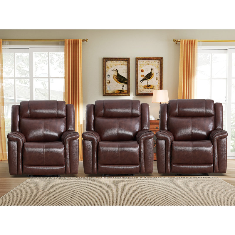  38.98'' Wide Modern Soft Breathable Standard Genuine Leather Manual Recliner Chair (Set of 3)