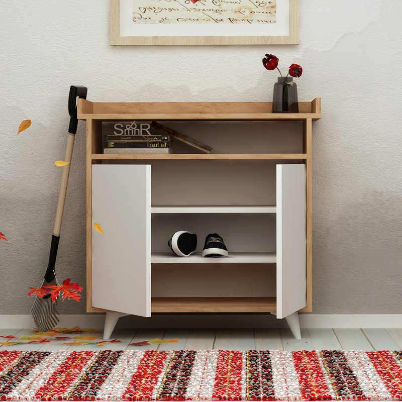 8 Pair Shoe Storage Cabinet, Oak/White