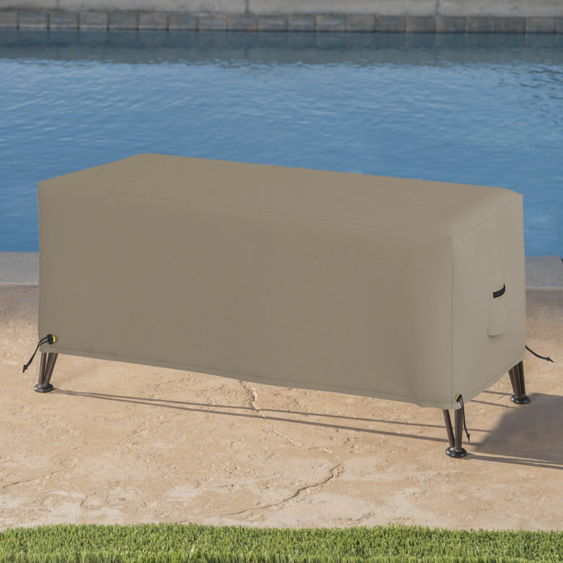Heavy-Duty Waterproof Rectangle Ottoman Deck Box Cover, Outdoor Square Storage Box Bench Cover, Beige, 17" H x 32" W x 21" D