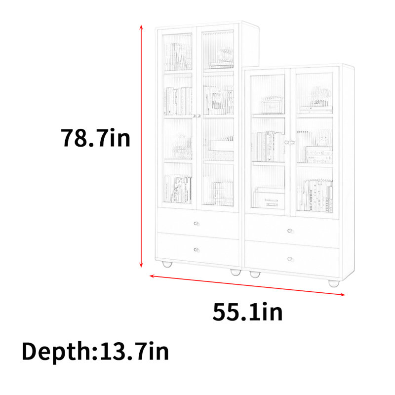Modern Leisure Classic Combination Storage Cabinet, (3 Shelves) 78.7"H x 55.1"W x 13.7"D, White
