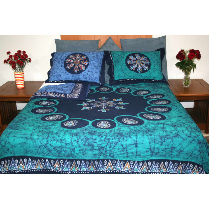 Housse de couette réversible bleue 100% coton, Housse de couette pour lit simple
