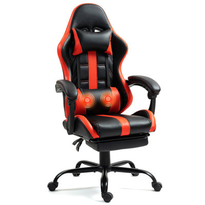 Fauteuil de jeu en polyuréthane avec repose-pieds et support lombaire à massage