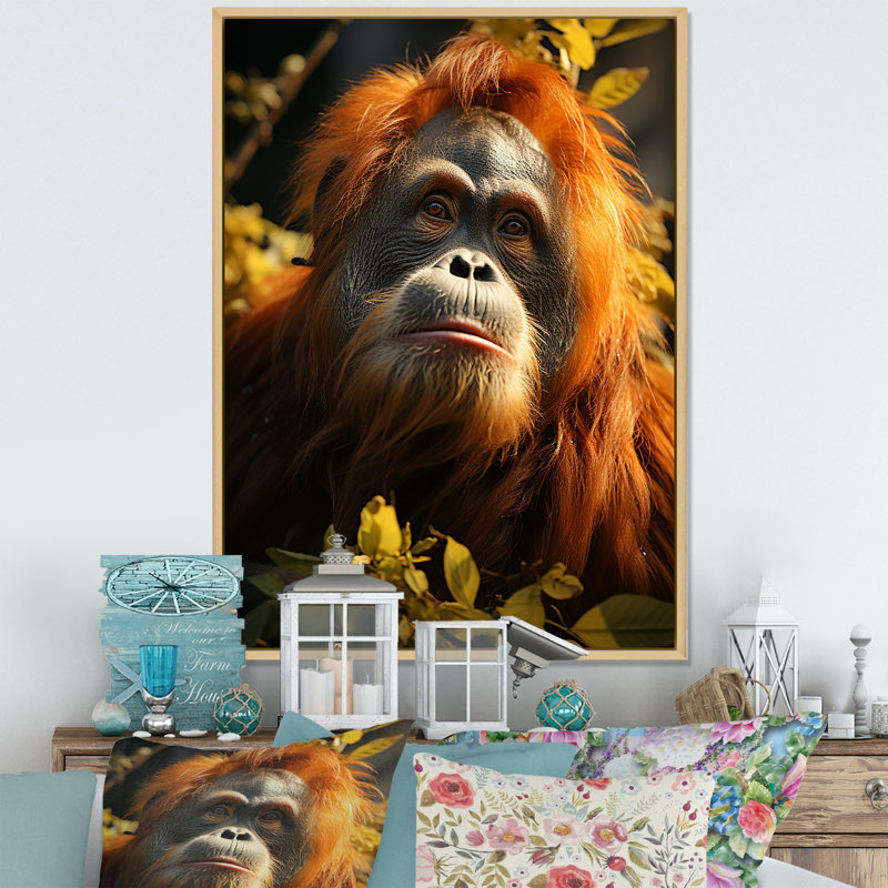 Orang-outan des singes dans la jungle ensoleillée, Cadre naturel flottant, H 20 po x l 12 po x P 1 po