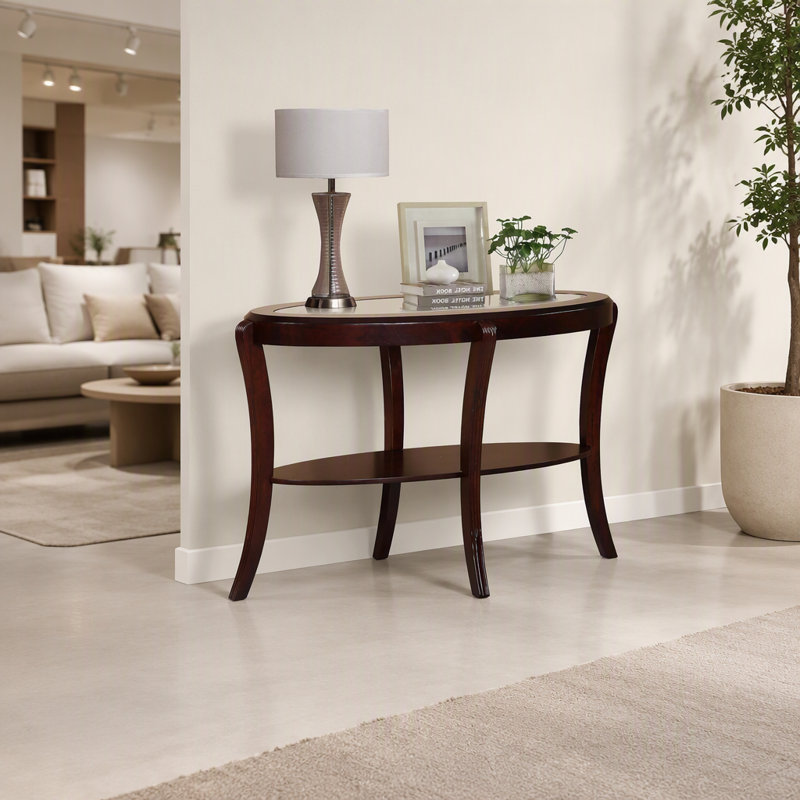 Console avec canapé 1 pièce espresso / cerisier foncé avec tablette de rangement en verre trempé de 5 mm