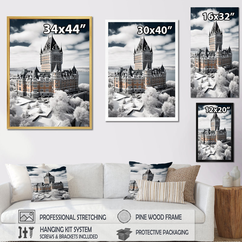 Québec, beau paysage urbain - tons de gris, impressions sur toile, H 32 po x l 16 po x P 1 po, Cadre photo noir