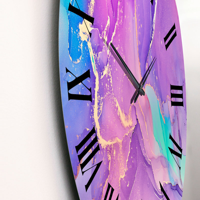 Rose et mauve, art liquide abstrait I - horloge murale moderne, Surdimensionné