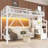 Twin XL Loft Bed with Storage Stairs, Shelves and Built-in Wardrobe, Metal Loft Bed Frame with USB Ports and LED Lights, Noise-reduced Design, White-137715111-137715108