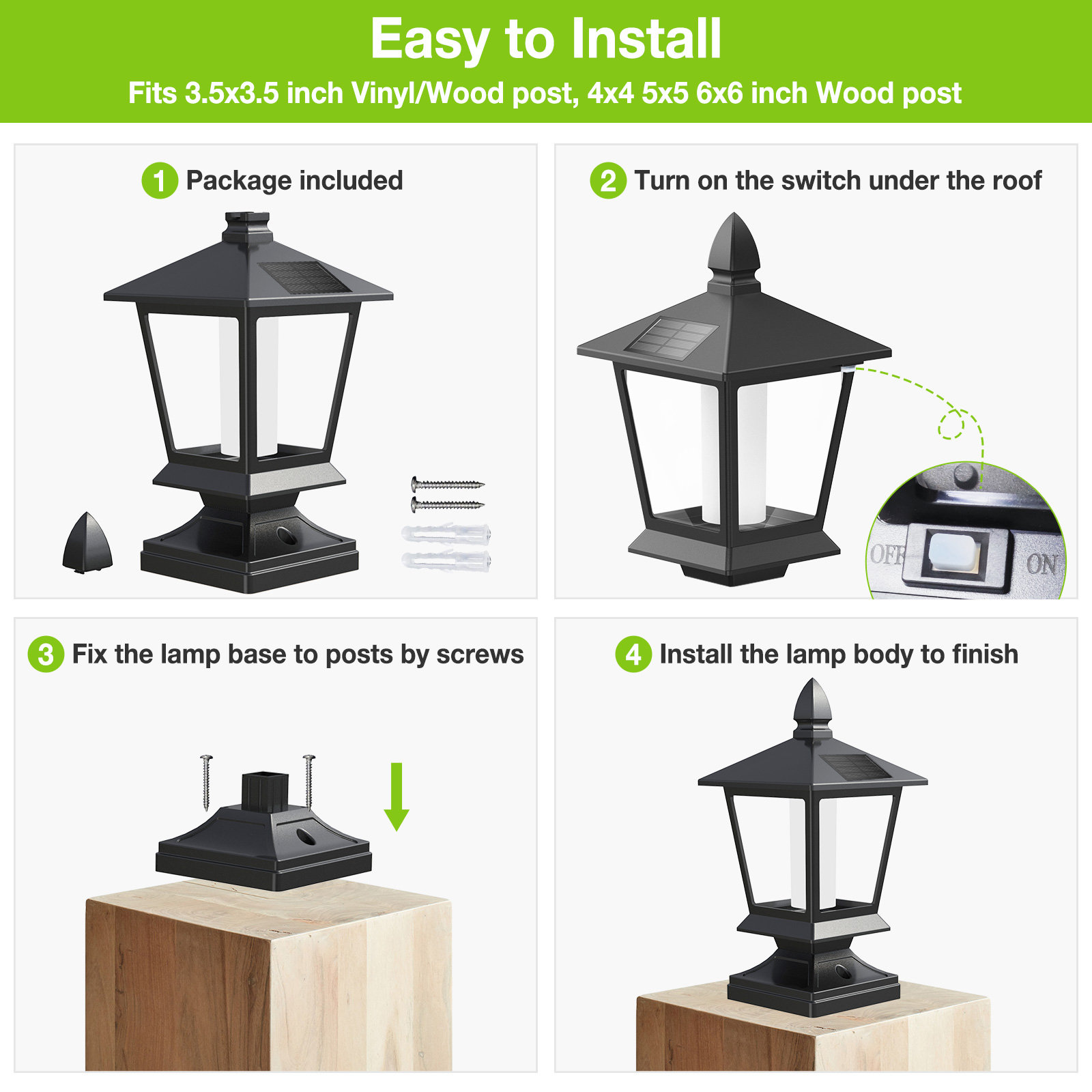 Kooper Solar Post Lights, 2 Pack Outdoor Solar Deck Fence Post Cap ...