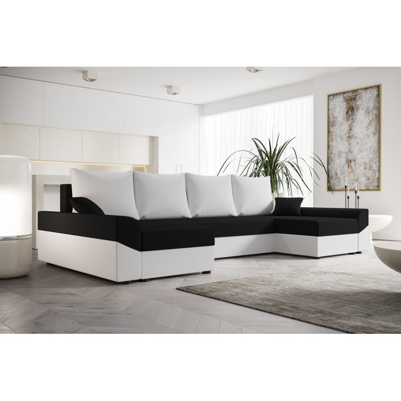 Bagdat 4 Seater Corner Sofa , White/Black - Rainbow15/Rainbow31
