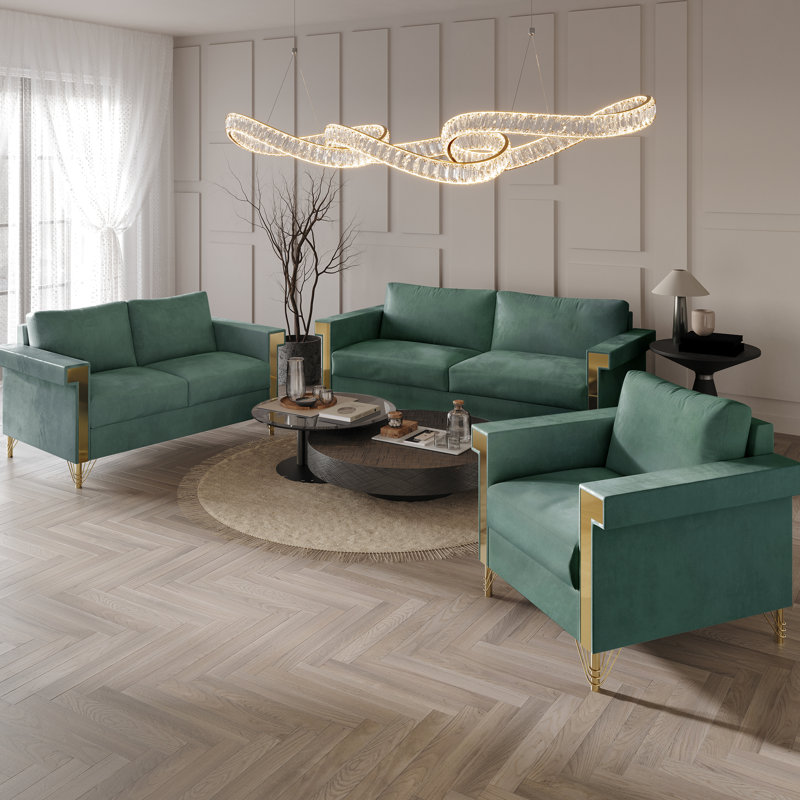 Ensemble de salon en velours 3 pièces Snaresbrook, Beige