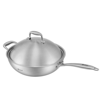 Wok antiadhésif de luxe 12,5 po avec couvercle en acier