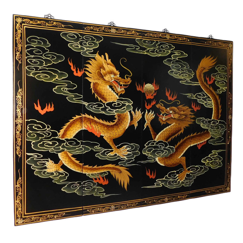 Chinese Happy Dragon Oriental Wall Panels, 48'' H X 36'' W