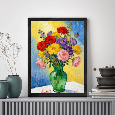 Art floral rétro encadré noir