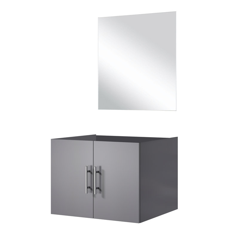 Ensemble de meuble-lavabo simple l 24 po x P 22 po gris foncé avec miroir de 18 po, Gris foncé