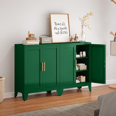 35.83" Metal Kitchen Pantry Storage Cabinet, Storage Cabinets with 2 Doors and 2 Adjustable Shelves, Green Pantry Cabinet, Freestanding Hutch Cupboard for Kitchen/Laundry/Living Room/Bedroom
