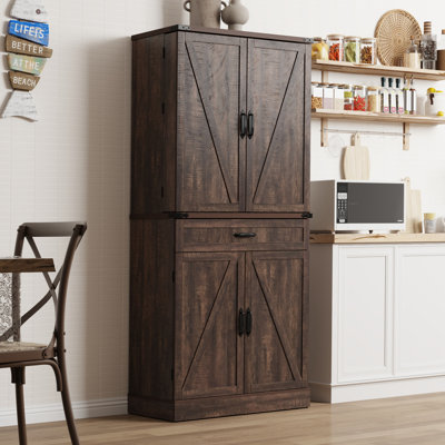 71.3" Kitchen Pantry With 6 Door Shelves, 2 Sliding Storage Trays, And 1 External Drawer