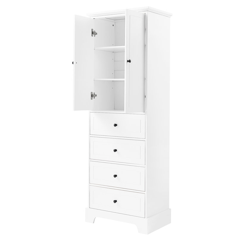 Armoire de salle de bain autoportante avec tiroirs Flora, Blanc