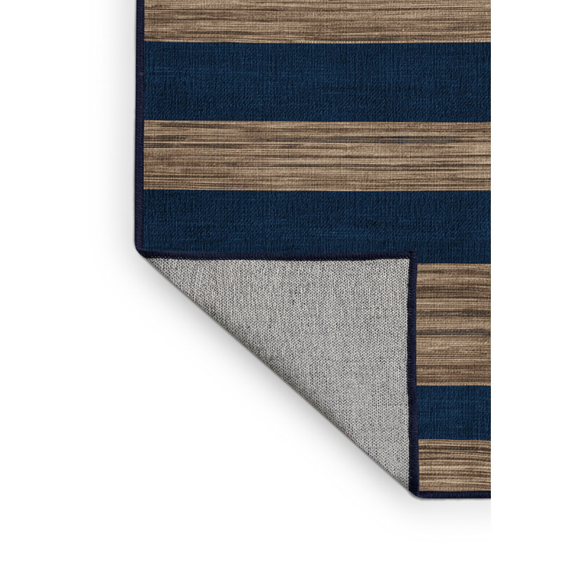 Tapis bleu à rayures horizontales lavable à la machine, Carré 8 pi