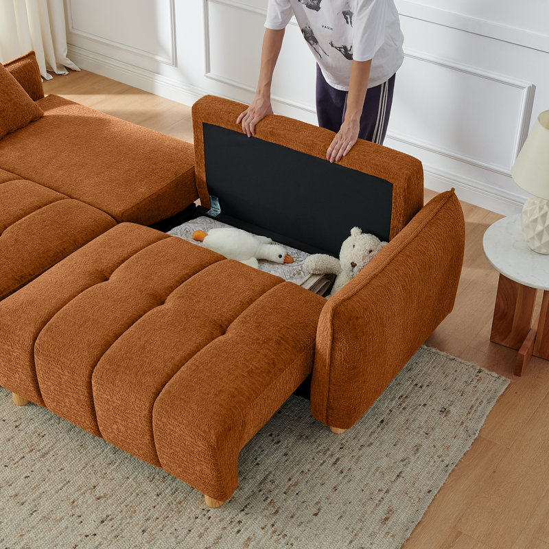 Abner 90.1" Full Size Convertible Tufted Sleeper Sofa With Storage For Living Room, Orange