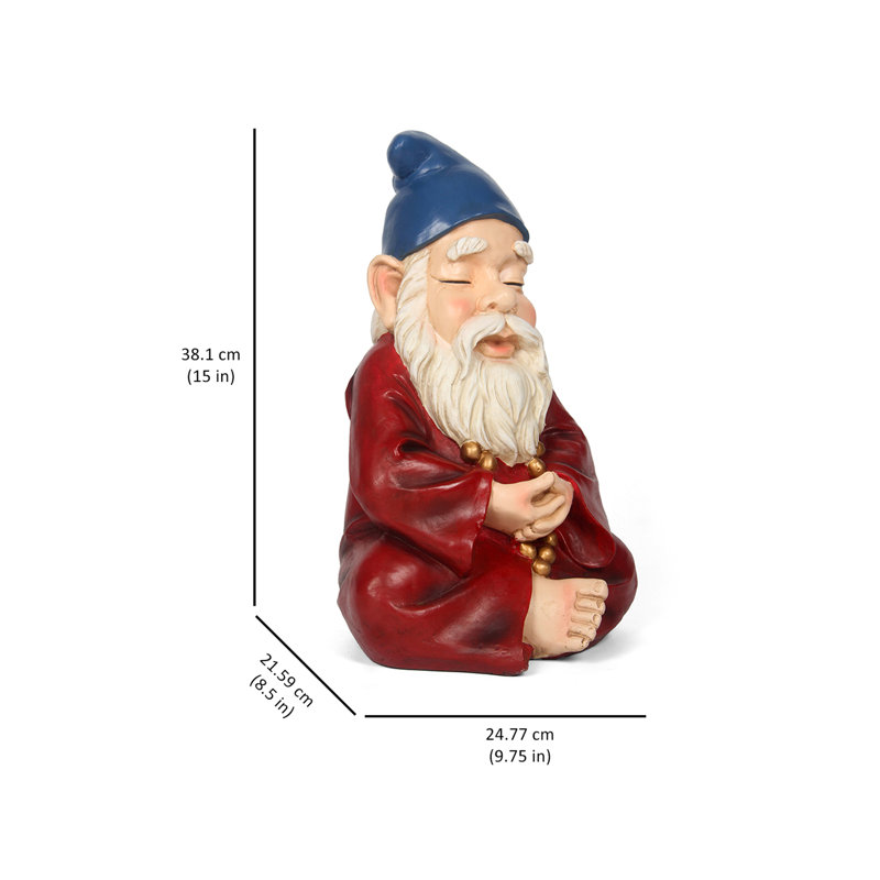 Zen Garden Gnome Statue, 15" H x 8.5" D x 9.75" D