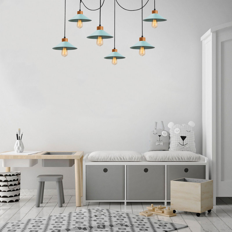 Luminaire suspendu conique à 6 lumières Caban, Turquoise