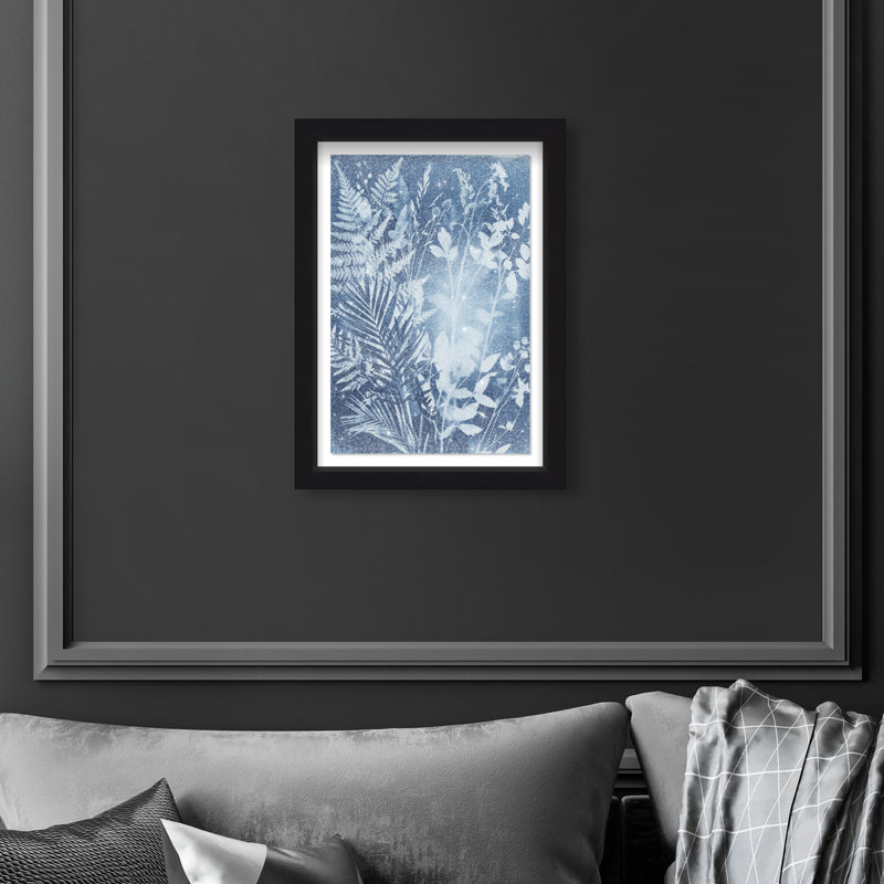 Blue Foliage II Print by Oliver Gal, 11.5"H x 16.5"W, Black Shadowbox
