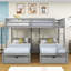 Lit double superposé double au-dessus de simple et double en bois avec tiroirs de rangement intégrés et échelle-1310052809