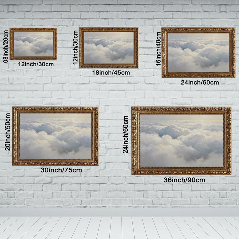 Cadre mural vintage orné « Ciel de nuages ​​blancs » – Cadre décoratif doré pour œuvres d'art., L 20 po x l 30 po