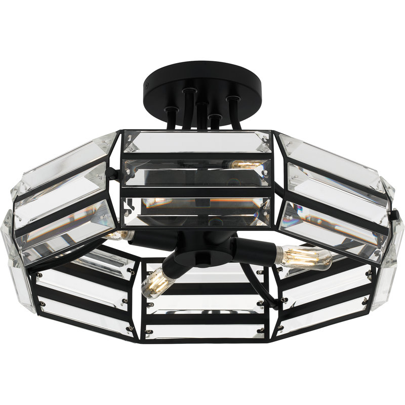 Esmon Glass Semi Flush Mount, Matte Black