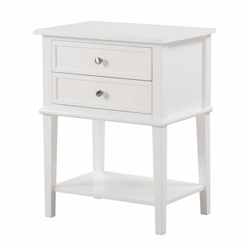Marydel 2 Drawer Mid Century Modern Nightstand Bed Side Table Wood Nightstand Small Dresser For Bedroom, White