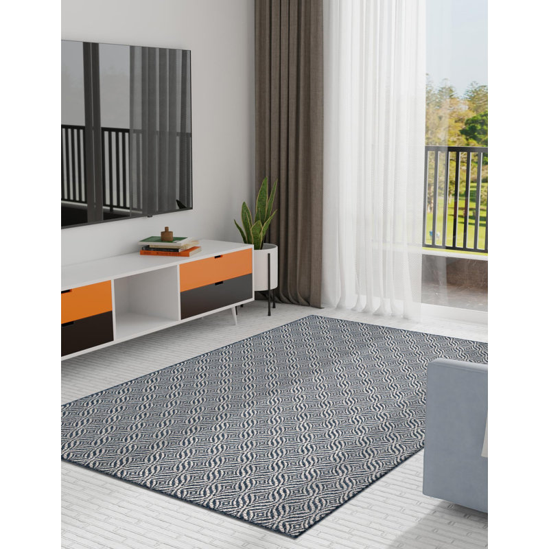 Lithonia Blue/Ivory Indoor/Outdoor Rug, Rectangle 4'1" x 6'1"