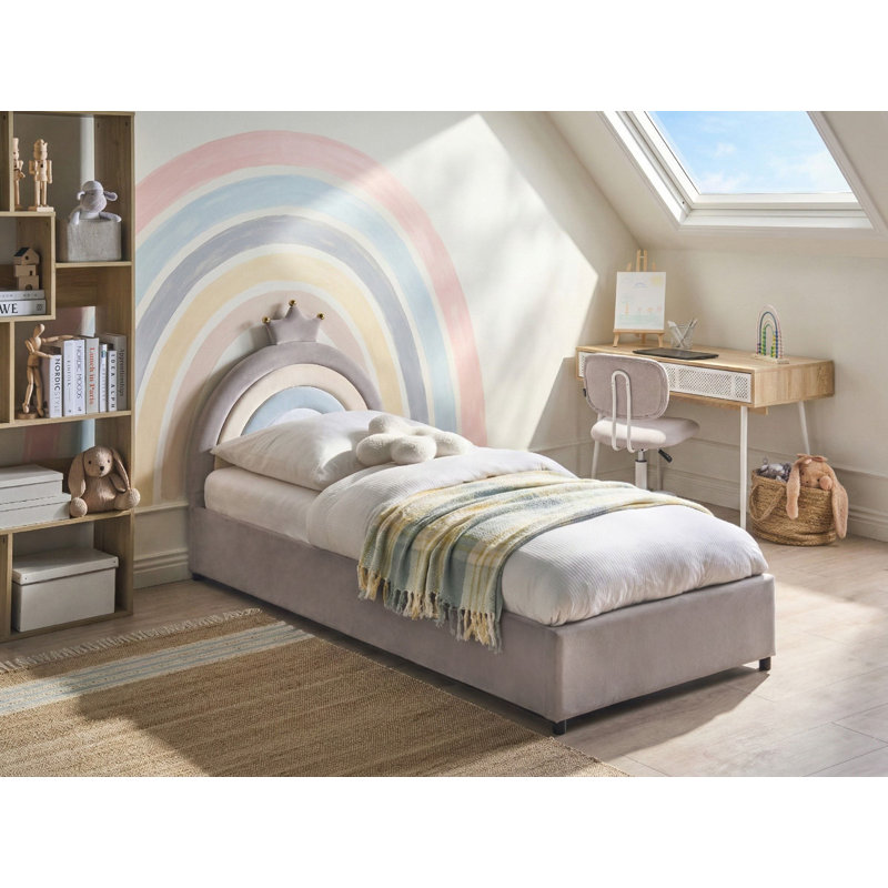 Kids Ottoman Bed Crown Velvet 90 x 200 cm (EU Single), Grey