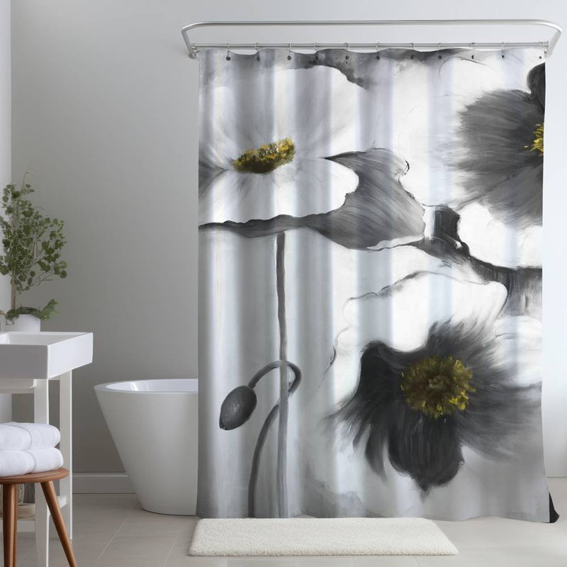 Floral – Polyester Shower Curtain, Dye Sublimation Print, 71" W × 74" L