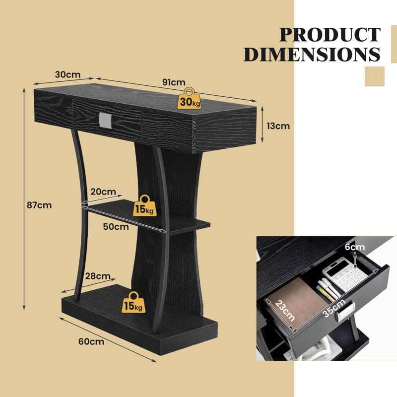 Alom 91cm Console Table, Black