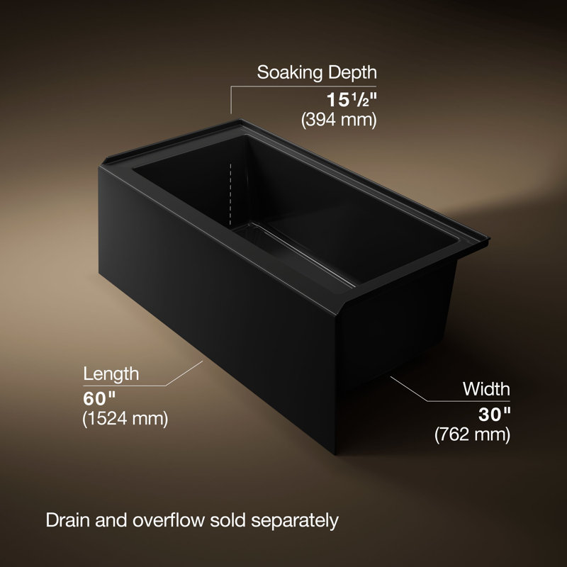 Underscore® 60" x 30" Rectangular Alcove Soaking Bathtub with Slotted Overflow and Integral Apron, Black, Right