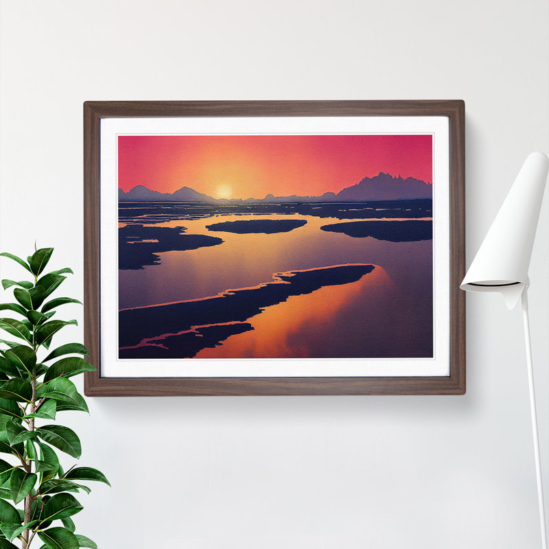 Mind Blowing Ocean Beach Sunset - Framed Print, 34cm H x 46cm W x 2cm D, Walnut